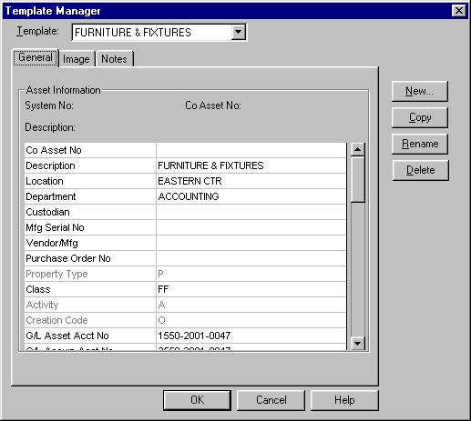 9-10 / FAS 100 Asset Inventory Working with Asset Templates Template Manager is a valuable tool that can drastically reduce your data entry time.