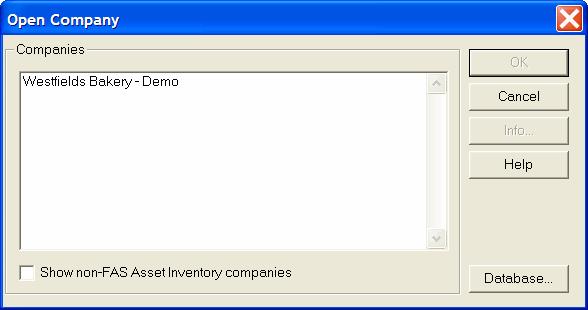 2-54 / FAS 100 Asset Inventory If the company you want to open exists in a different database, you must change databases. 2. To change databases, click the Database button.