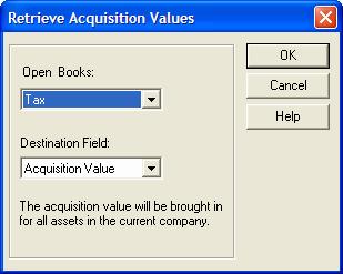 Getting Started / 2-57 Reassigning Acquisition Values When you open a FAS 100 Asset Accounting company in FAS 100 Asset Inventory, the application does not display the assets acquisition values for