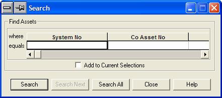 3-22 / FAS 100 Asset Inventory Searching for Assets with Specific Field Data The Search feature is a valuable tool when you need to find an asset but have only partial information, and when you want