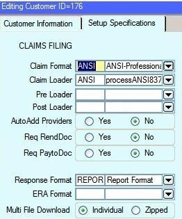 Column 1- Claims Filing Claim Format: Select the format that matches the inbound file from the Practice Management System.