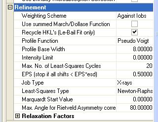 In the Refinement field of the Global Parameters Object, seen in the Object Inspector pane, we can also view and change Several limits are used to speed up the refinement calculation Profile base