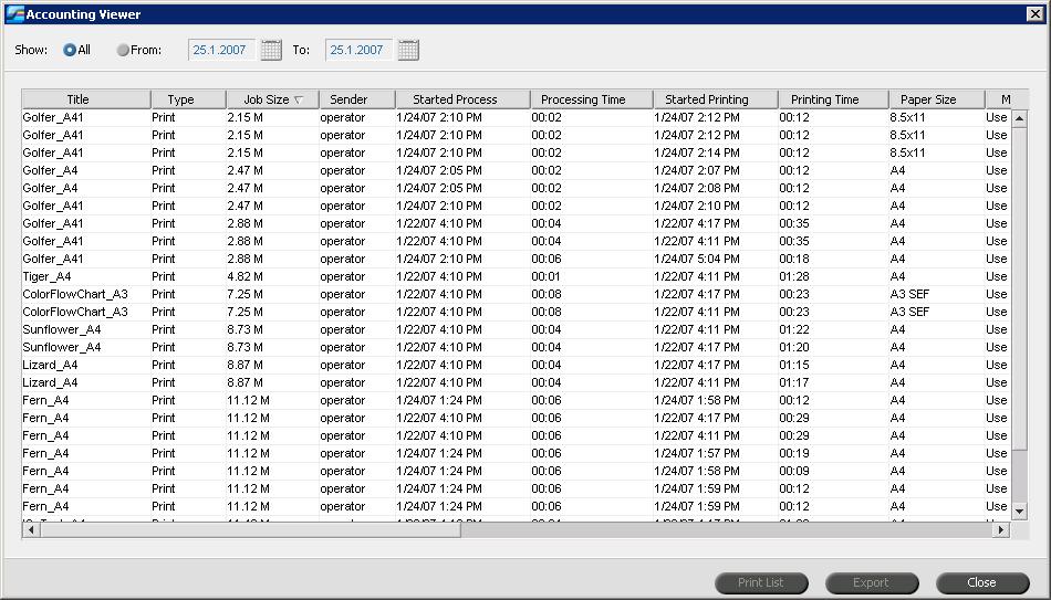 Job Accounting 115 Viewing the Accounting Information At any stage of work, from the Tools menu select Accounting.