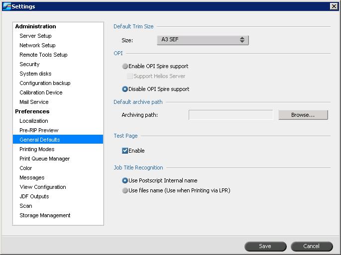 Setting Up and Configuring the Spire CX260 169 General Defaults 1. In the Settings window, select General Defaults. 2. In the Default Trim Size area, select the Size. 3.