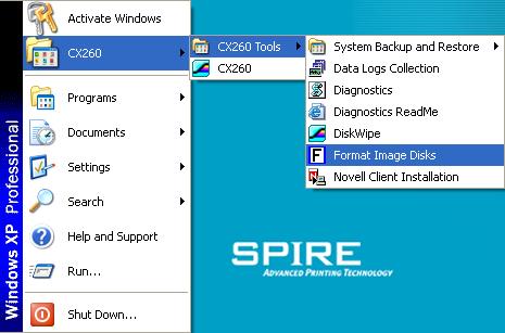 236 Chapter 9 Reinstalling the Spire CX260 Formatting the Image Disk Note: To format an image disk on the CX260 configuration, you must be