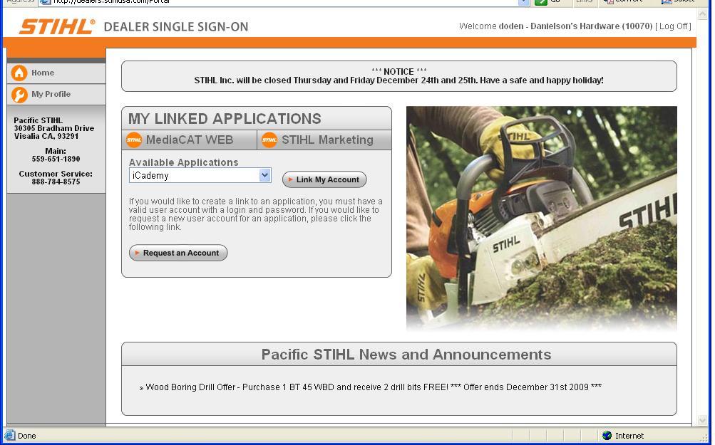 2.0 Dealer Single Sign-On Main Page The main or home page of the Dealer SSO application, shown above, is displayed after successfully logging into the application.