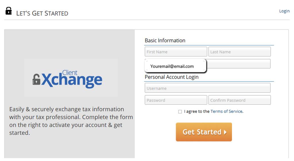 Activating your Client Xchange account You will receive an email invitation from noreply@mytaxdocs.com that contains a link unique to you for security purposes.