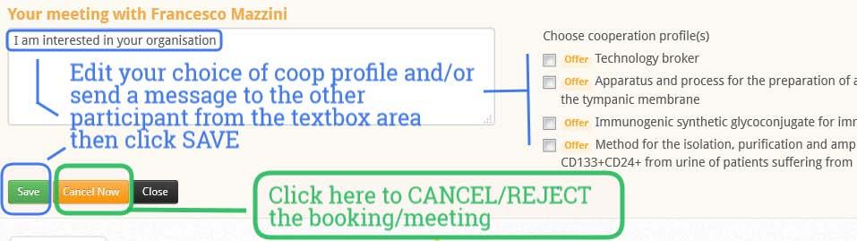 Here you can also Cancel (if it is an own booking) or Reject (if it is a guest booking) a meeting, adding a message explaining why you are cancelling or rejecting.