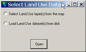 Define LandUse/LandCover layer: 1. Select the land use data layer by clicking the file browse button under the next to the text box labeled Land Use Grid.