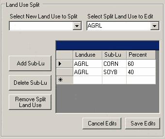 Figure 6.70 9. The Sub Land Use Table will now be clear. You can now select a new land use to split or go back and edit the one you just defined. 10.