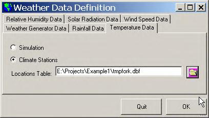 3. Once all weather data is specified and station locations are loaded, an OK button will appear in the lower right corner of the Weather Data Definition dialog box (Figure 7.9). Figure 7.