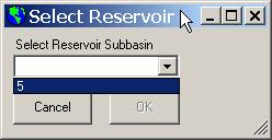 Figure 11.3 All subbasins containing reservoirs will be listed. 2. To edit inlet data for a reservoir, select the number of the subbasin from the Select Reservoir combo box (Figure 11.