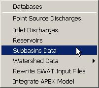 SECTION 12: INPUT MODIFICATION--SUBBASINS The Edit SWAT Input menu allows you to edit the SWAT model databases and the watershed database files containing the current inputs for the SWAT model.