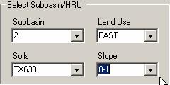 Figure 12.8 Once all HRU components are selected, click the OK button on the Edit Subbasin Inputs dialog (Figure 12.9). This will open an editing dialog for the SWAT input table specified. Figure 12.
