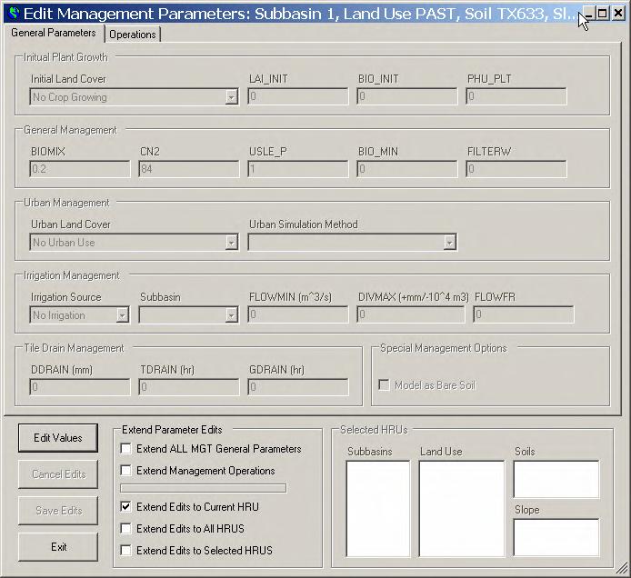 SECTION 12.8: EDIT MANAGEMENT INPUT DATA (.MGT) The Edit Management Parameters dialog is launched if the user selects.