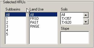 ii. Select Land Use: Soils for the selected land uses within the selected subbasins will populate the soils list box. Figure 12.97 iii.