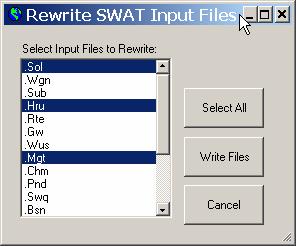 SECTION 12.14: REWRITING WATERSHED INPUT FILES If subbasin input tables are edited, then they must also be written to the ASCII format input files read by the SWAT model.