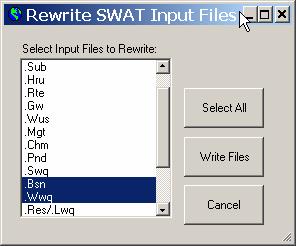 SECTION 13.3: REWRITING WATERSHED INPUT FILES If watershed input tables are edited, then they must also be written to the ASCII format input files read by the SWAT model.