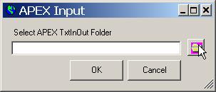 2. A new dialog will appear and ask for the APEX TxtInOut folder that contain the input and output for the APEX model being used to simulate the selected subbasins (Figure 13.18).