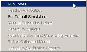 SECTION 14: SWAT SIMULATION The SWAT Simulation menu allows you to finalize the set up of input for the SWAT model and run the SWAT model, perform sensitivity analysis, and perform auto-calibration.