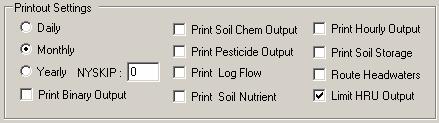 e. Printout Settings: This section controls the frequency of print output, and the printing of optional output files (Figure 14.9). Figure 14.9 4. Once all options and parameters are defined.