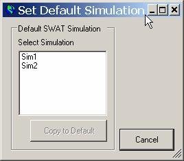 Select Set Default Simulation from the SWAT Simulation menu (Figure 14.23). Figure 14.23 7.