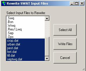1. Choose Rewrite SWAT Input Files from the Edit SWAT Input menu to open the dialog (Figure 15.74). 2.