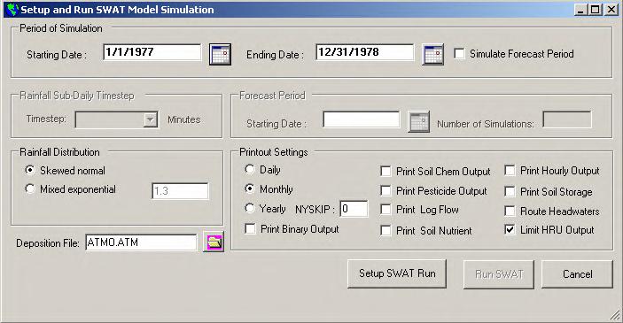 SECTION 16.1.5: CREATE ARCVIEW DATABASES AND SWAT INPUT FILES 1. On the Write Input Tables menu, click Write All.