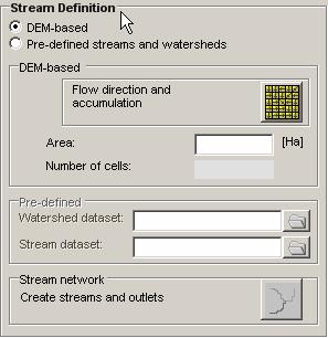 Figure 5.23 SECTION 5.3.1: THRESHOLD-BASED STREAM DEFINITION The user selects threshold stream definition by clicking the DEM-based radio button.