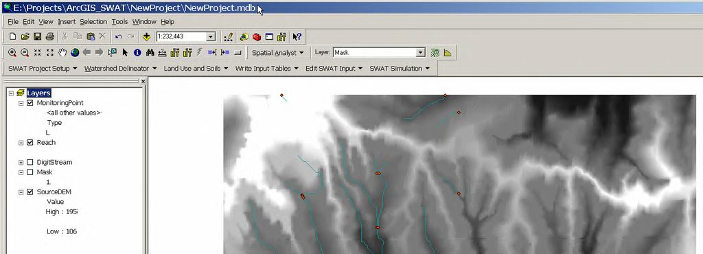 specified number of hectares, the more detailed the drainage network delineated by the interface. 3. Click the button to create the stream network, as shown in Figure 5.25.