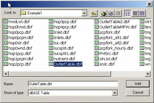 Adding Outlets by Table (DEM-based Stream/Watershed Definition Only) Outlet point locations (subbasin outlets) can be imported in the project using a dbase table and the following steps: 1.