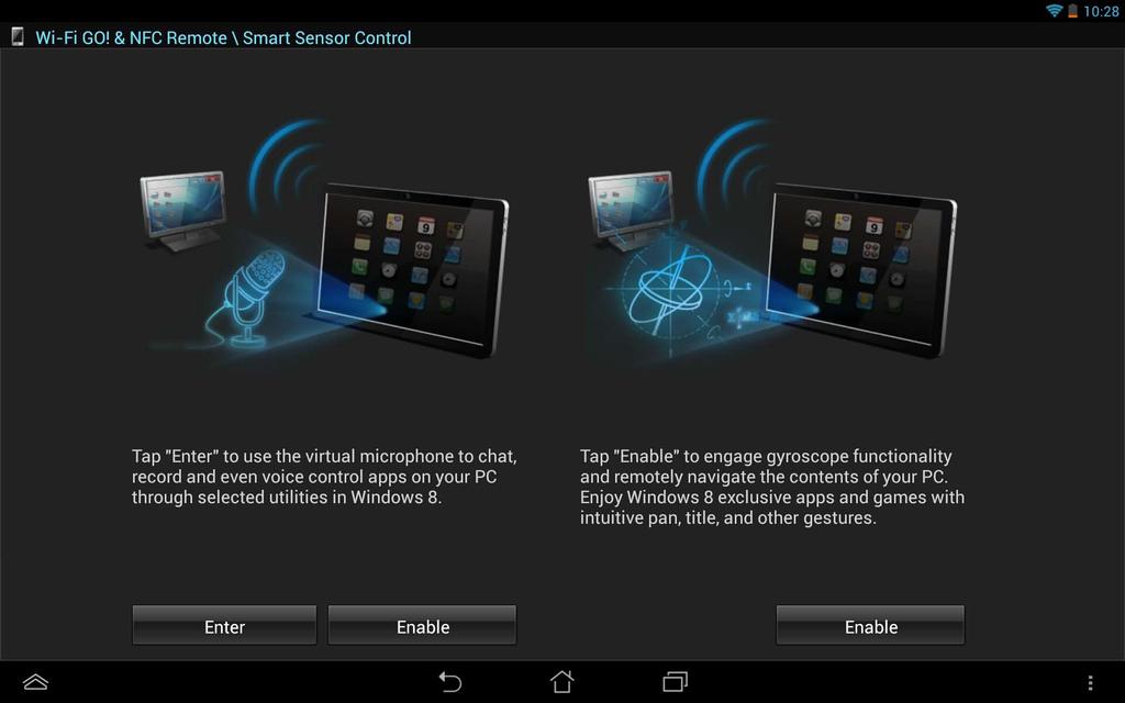 The Smart Sensor Control in Windows 8 environment features the microphone function for voice chat and recording.