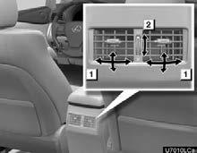 AIR CONDITIONING Rear outlets 1 Direct air flow to the left or right, up or down 2 Turn the knob to open or close the vent INFORMATION Using automatic mode Fan speed is adjusted automatically