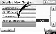 SETUP Pop up information When the Pop up information is turned on, the