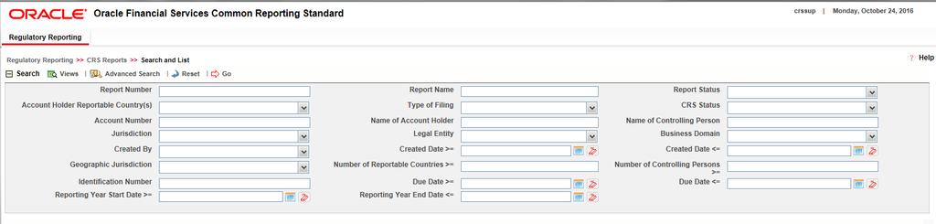 Searching CRS Reports Searching CRS Reports The Search and List page enables you to filter the list of reports that you want to view and analyze.