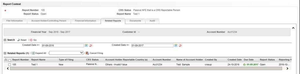 Filing and Submitting CRS Reports for Approval Managing Related Reports Tab This tab displays all the related reports associated to the main report. Figure 18.