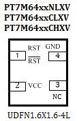 Pin Configuration Pin Description Name Type Description RST O Reset Output (PT7M64xxCL/NL/BL/NLL): RST is asserted when V CC drops below voltage threshold V TH- : Active low.