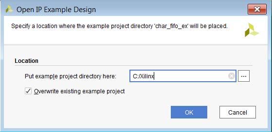 Chapter 4: Using IP Example Designs The following figure shows the Open IP Example Project dialog box.
