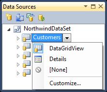 Now you have established a connection to the Northwind.accdb Access database. Creating the DataGrid form: 1.