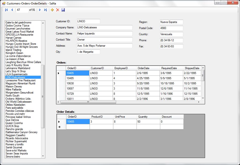Step IV: Creating Controls to Display Data from the Orders Table In the Data Sources window, expand the Customers node and select the last column in the Customers table, which is an expandable Orders