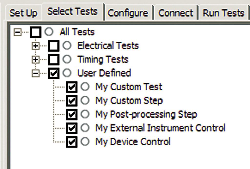 Add-ins may be designed as: Complete custom tests (with configuration variables and connection prompts) Any custom steps such as pre/post processing scripts, external instrument control, and your own