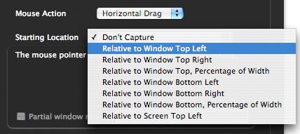 If you choose Don t Capture, the mouse action will always begin at the current location of the Mouse pointer.