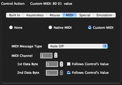 When Custom MIDI is chosen, more controls will become visible for editing the custom messages.