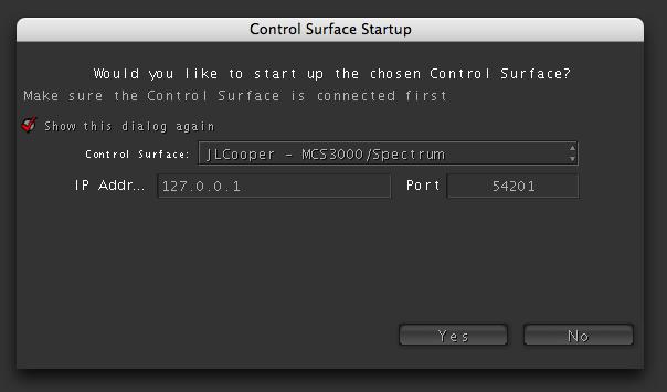 The first time you run Color after setting up the Color keyset you need to open the Control Surface Setup dialog. This dialog may open automatically when you launch Color.