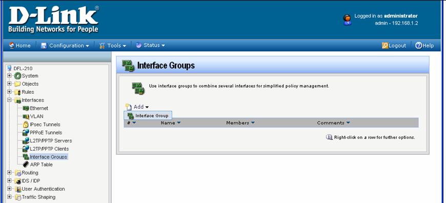 Step 6. Go to Interfaces > Interface Groups.
