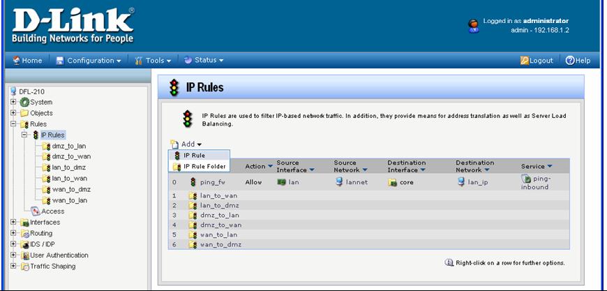 Step 7. Go to Rules > IP Rules. Click on Add and select IP Rule.