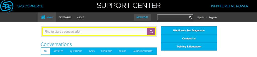 A quick way to access the Support Center is by clicking on the blue banner at the bottom of the home screen of your