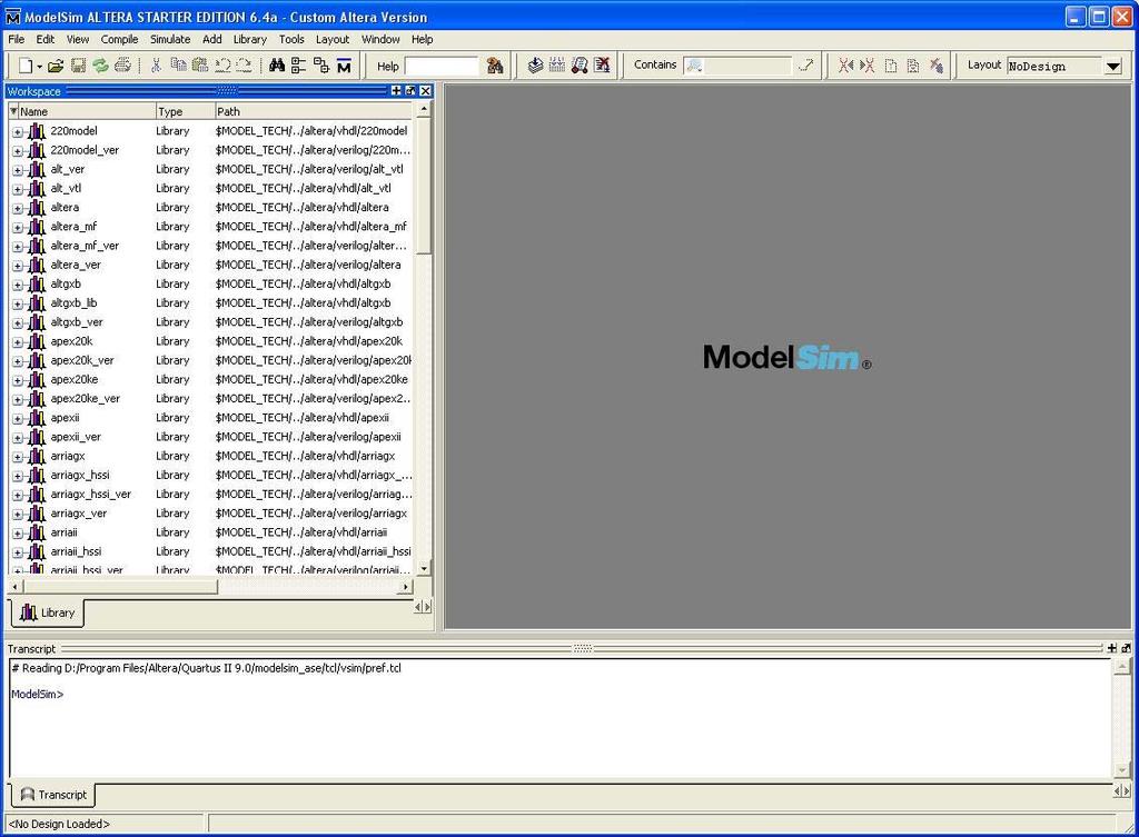 3 Functional Simulation with ModelSim We begin this tutorial by showing how to perform a functional simulation of the example design. We start by opening the ModelSim program.