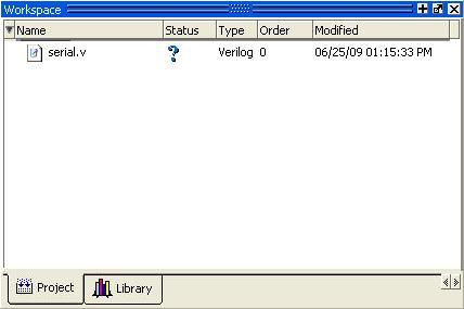 serial.v file. Once the file is added to the project, it will appear in the Project tab on the left-hand side of the screen, as shown in Figure 10.