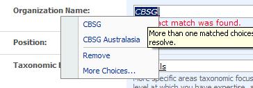 d. If SharePoint finds multiple versions of your choice- i.e. CBSG and CBSG Australasia, a red squiggly line will appear under it.